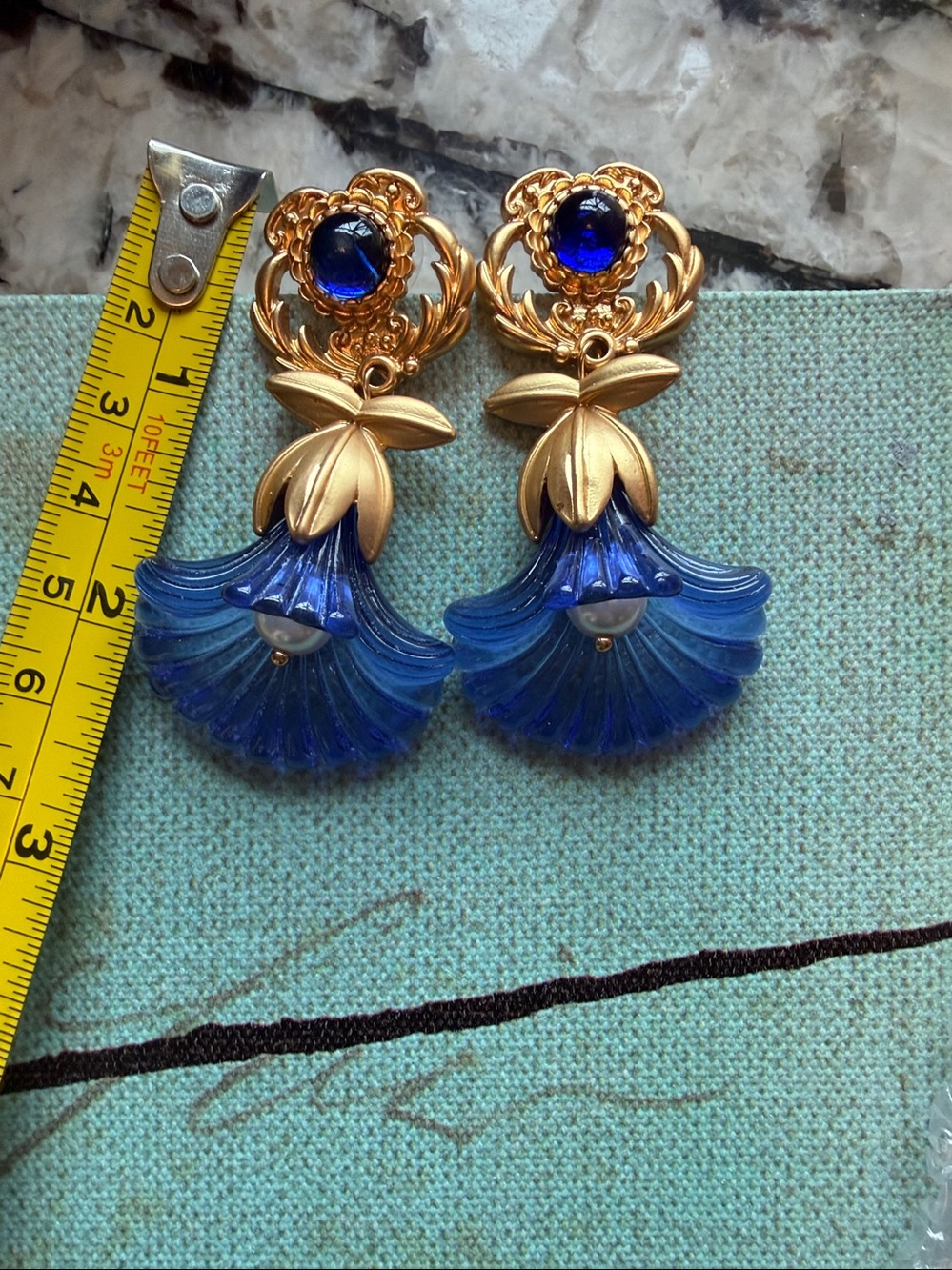 RARE KJL Blue Morning Glory Trumpet Flower Earrings – NWOT Original Pierced - Picture 8 of 8